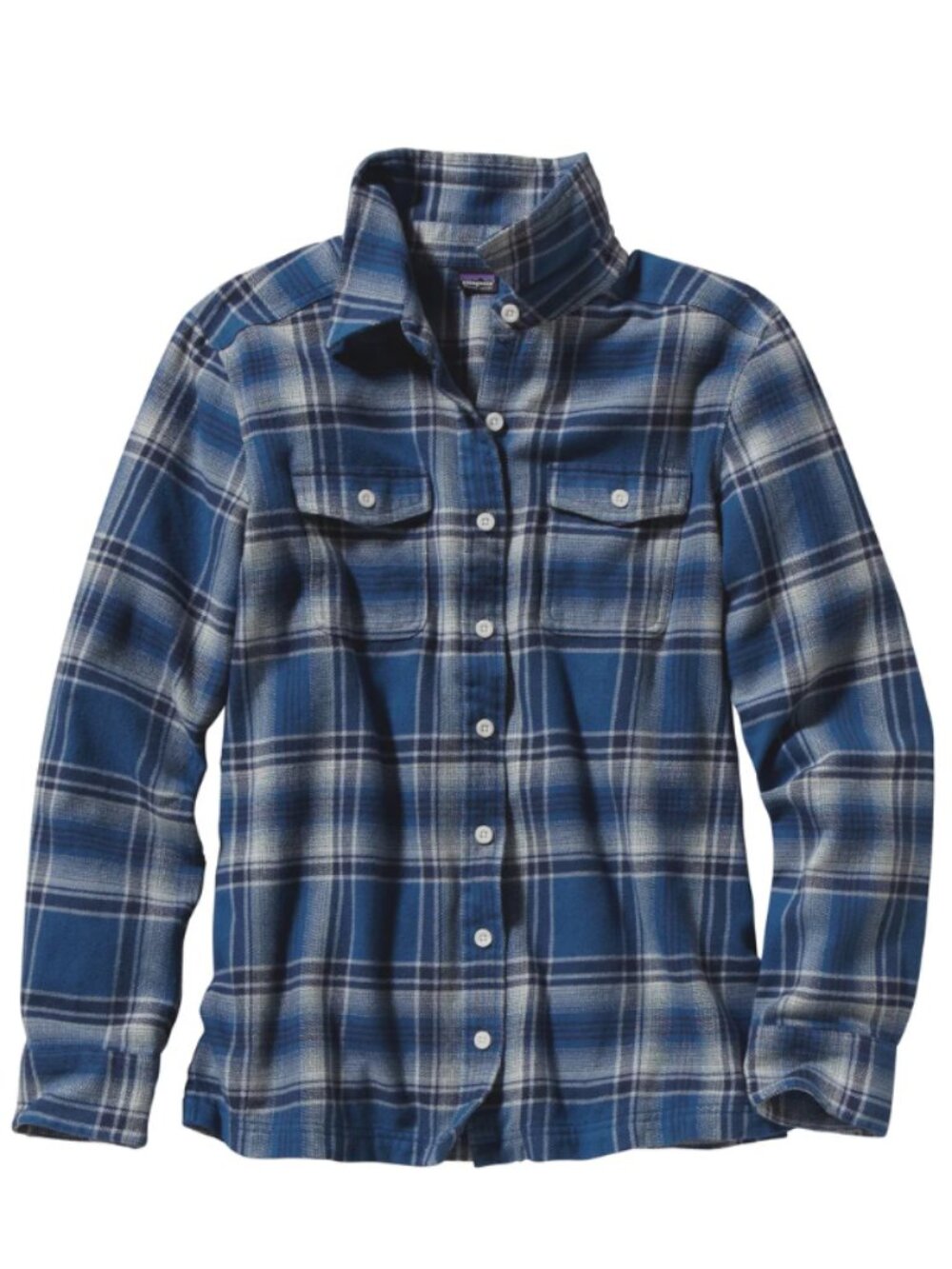 Patagonia Long-Sleeved Fjord Flannel Shirt, Button Down, Blue Plaid - Womens 10